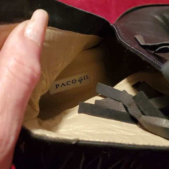 Paco Gil Sexy Black Heeled Fringe Leather Boots Size 6 - Picture 11 of 12